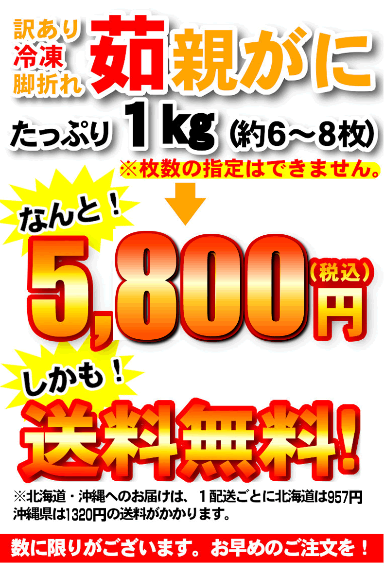 訳あり冷凍脚折れ　茹で親がに